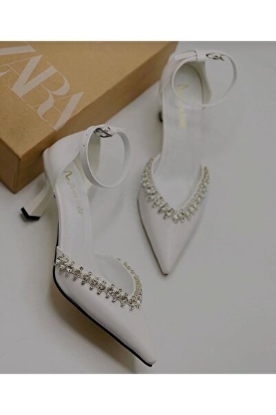 FİYANA SHOES Satin Material with Stone on the Ankle Women's Evening Shoes