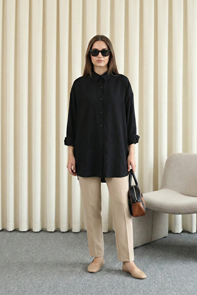 MODAQU Buttoned Relaxed Viscose Shirt - Black