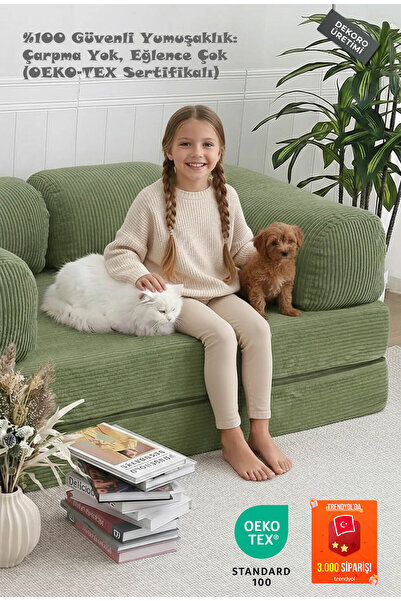 Dekoro Nano Modüler Çocuk Oyun Koltuğu Yataklı Montessori Minderi Bondex Leke...