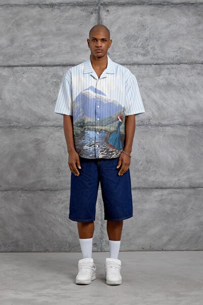 NOMARC Ανοιχτό μπλε ΠΟΥΚΑΜΙΣΟ DIGITAL PRINT oversized