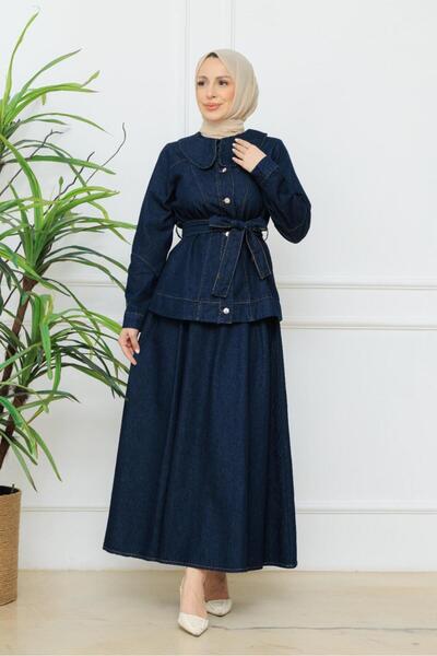 ESLEMNUR 2-Piece Denim Set // Jacket Skirt Button Detail En1003