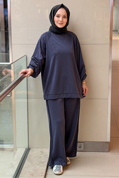 Nuss Omuzu Serpme Taşlı Tunik Pantolon Takım