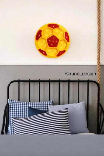 Runc Design Futbol Topu Tasarımlı Dekoratif Duvar Lambası - Taraftar Odası Ge...