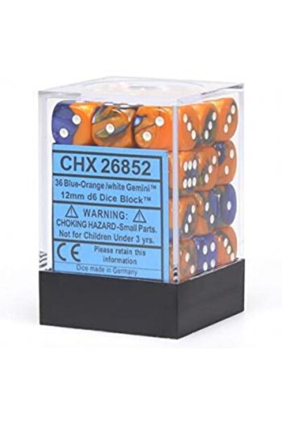 Chessex Zaruri Gemini 12mm d6 cu puncte (36 de zaruri) - Albastru-Portocaliu ...