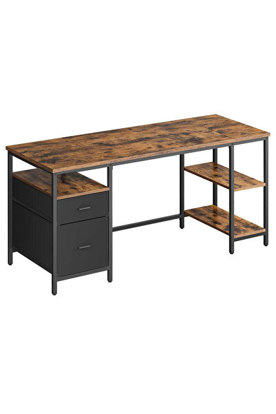 VASAGLE Birou cu 3 rafturi și 2 sertare, cadru metalic și PAL, 160x60x76 cm, ...