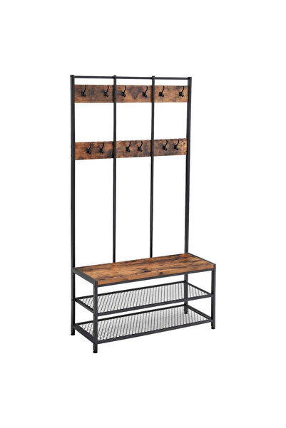 VASAGLE Hallway coat rack with 12 hooks and shoe bench, industrial style, 100...