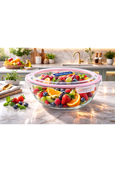 Glasslock 4000 ml Glass Storage Container Round 1 Piece with Pink Seal and Lo...