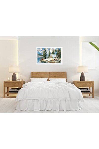 PIM Pictură de iarnă înrămată, Cabană în munți și foc de tabără