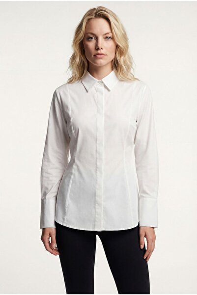 MODAMERSİ Women's White Hidden Button Shirt