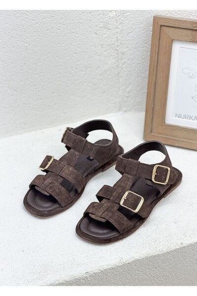 NUR KARACA 26Y-001-R29626 Genuine De Leather Ift Buckle Flat Flat Sole D Sand...