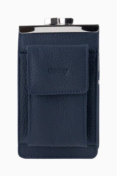 DAMY Genuine Leather Unisex Card Holder Pack Cigarette Case 701 - Navy Blue