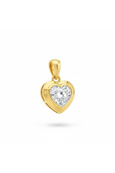 by Atelier Sarraf 14 ayar altın zircon taşlı Kalp tek taş kolye ucu