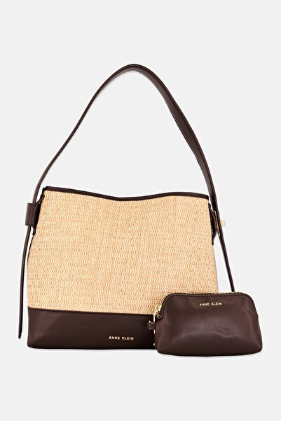 Anne Klein Women Woven Tote Bag With Pouch, Beige