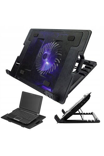 CN Adjustable Cooler with LED for Laptop, 2 USB Ports, black color