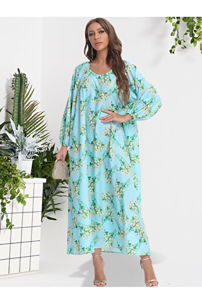 FridayIn فستان نسائي طويل فضفاض بفتحة رقبة على شكل حرف V ومزين بالزهور