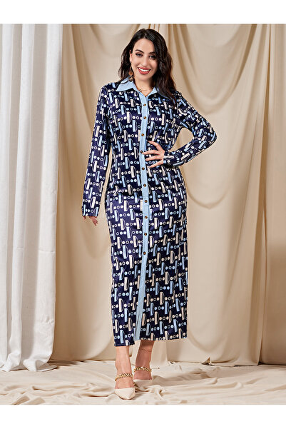 FridayIn أزياء سريعة، طباعة على طية الصدر، أزرار موصولة، أكمام قميص طويلة