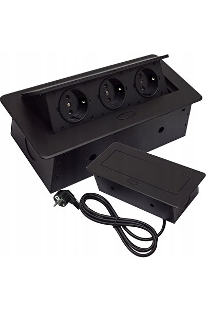 zola Rectangular recessed socket 3 sockets 230V cable 1.9 m 26.5x12x7 cm black