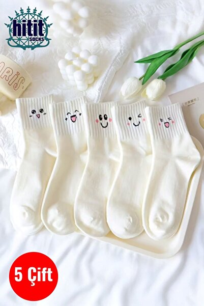 Hitit Socks 5 أزواج من الجوارب النسائية الطويلة الفاخرة مع منقوش إيموجي ووجوه...