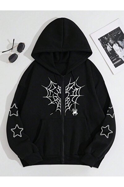 shams style Kadın Sweatshirt Fermuarlı Baskılı