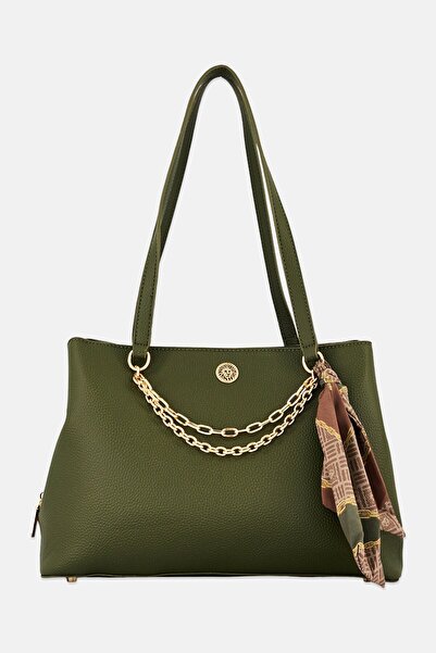 Anne Klein Women Brand Logo Shoulder Bag, Dark Olive