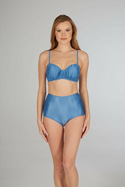 Estiva Women's Light Blue Draped Covered Strapless Bikini Set