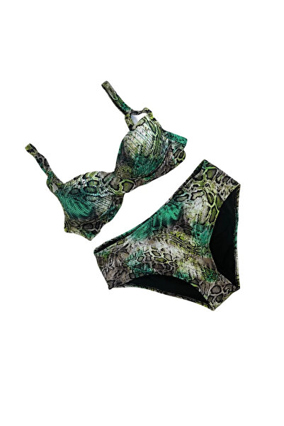 Yasmy Collection Kadın Yeşil Leopar Desenli Astarlı Büyük Beden Bikini Takımı...