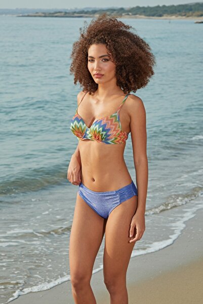 Estiva Women's Rainbow Patterned Blue Printed Padded Covered Bikini Set