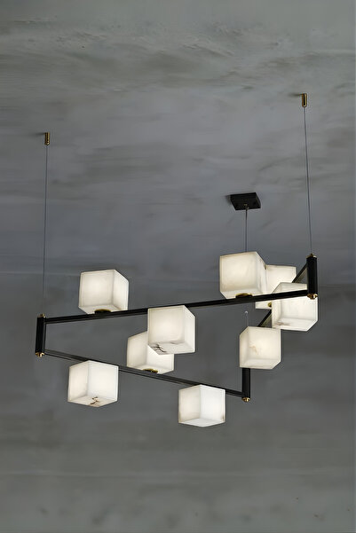 RONİSU AYDINLATMA Liora Mermer Sarkıt Avize – Modern Siyah Gövdeli, Küp Forml...