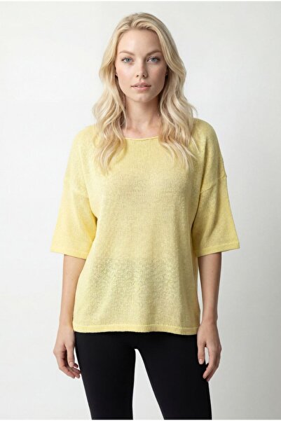 MODAMERSİ Women's Yellow Knitwear Blouse with Embroidered Back