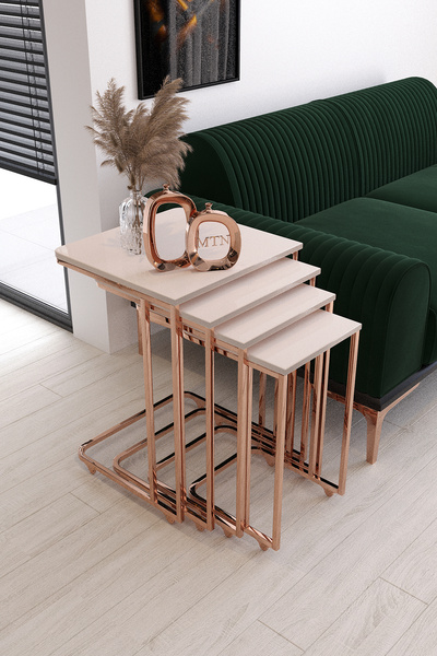 Nies Aksesuar LALE 4'LÜ TEKERLİ ZİGON BAKIR KAPLAMA KREM MDF