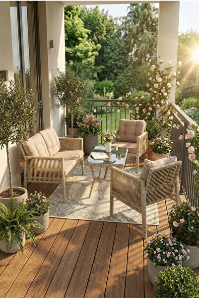 Çavdar Group Zara Raddan 2+1+1 Çay Seti Balkon Teras Bahçe Mobilyası El Örgüs...