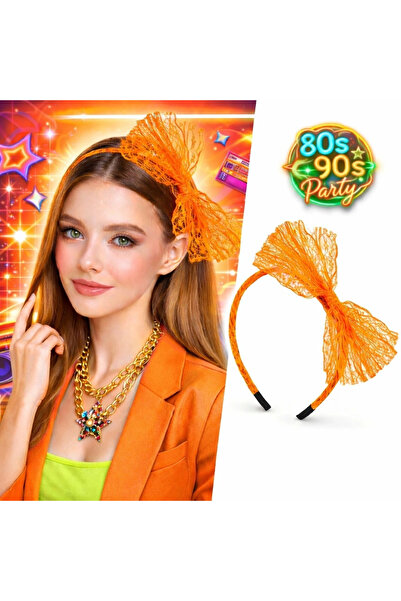 CT STONES Portocaliu neon anii '80 '90 cu dantelă coroane și fundă