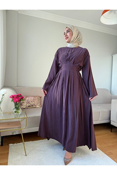 El Amira Elegant Cupra Dokuma Kuşaklı Elbise