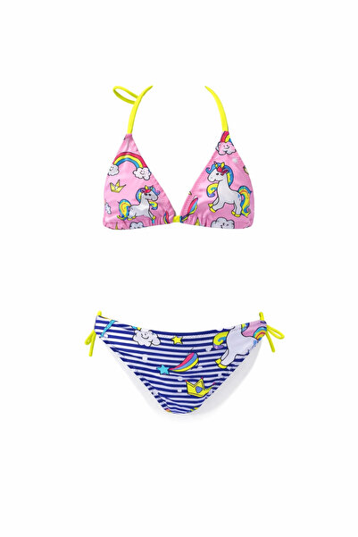 Yasmy Collection Kız Çocuk Pembe Lacivert Unicorn Temalı Bikini Takım HZL25S-...