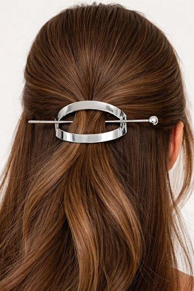 TAKIŞTIR Gümüş Renk Metal Topuz Tokası