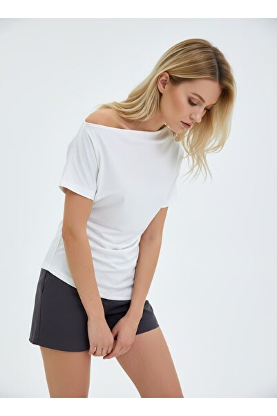 Noi Belis Kayık Yaka Asymmetrical Hem Uc Knitted Blouse Ss26Bz0033