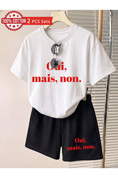 Rayan & Hoor Style Bottom Top Set Shorts T-Shirt Combination Printed Crew Neck