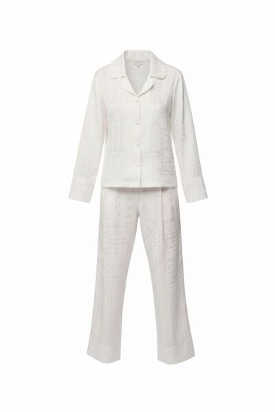 Bonnie Clyde Γυναικείο Σετ Πιτζάμες Βισκόζη Τεμαχίων Εκρού με Γιακάς πουκαμίσ...