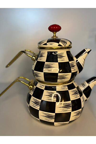 Emaye Damalı İkili Çaydanlık Seti