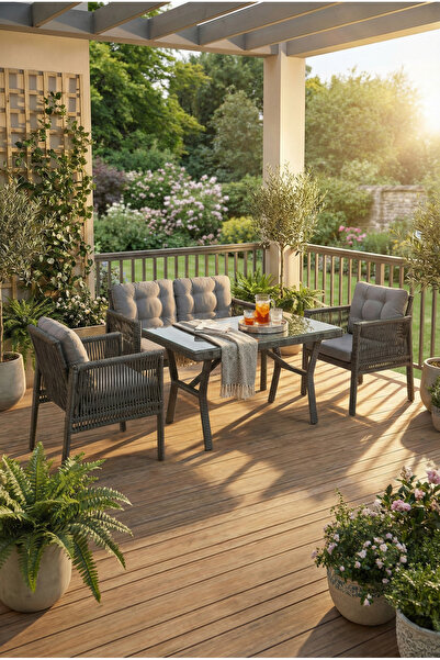 Çavdar Group Zara Raddan 2+1+1 Çay Seti Balkon Teras Bahçe Mobilyası El Örgüs...