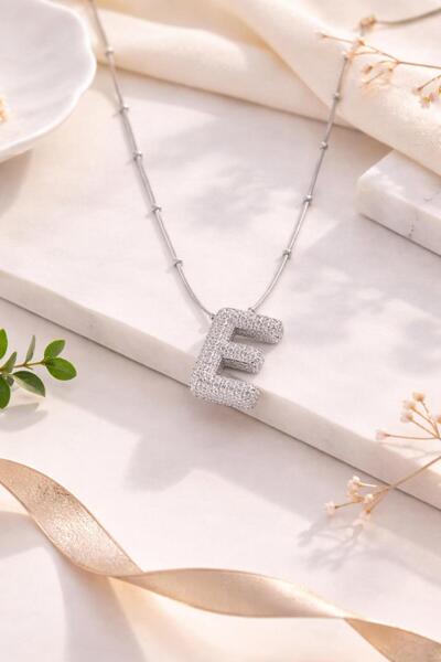 Archhazel Jewelery Silver Color Bubble Necklace with Steel Chain and Zircon S...