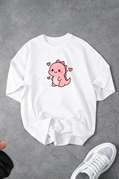 Revasser Women's Colorful Dino Special Design Printed Oversized Crew Neck Com...