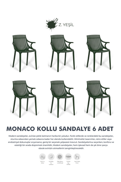 Daim Plastik MONAKO KOLLU LÜX CAFE & RESTAURANT SANDALYESİ 6 Lı Set