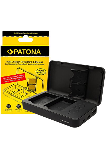 Patona Incarcator Dual EN-EL14 cu functie Power Bank si spatiu pentru 2x card...