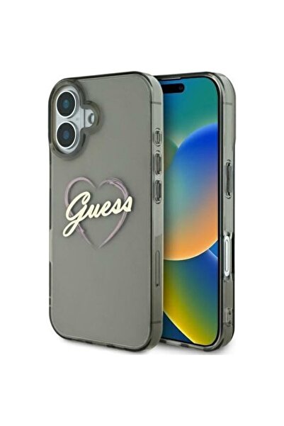 Guess Carcasă pentru iPhone 16, Hardcase IML Heart, Negru
