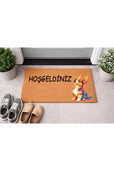 Borambalaj Natural Koko Doormat, 40X60 Cm, Dog Patterned Hair Mat for the Doo...