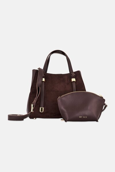 Anne Klein حقيبة موناكو نسائية قطعتين مع جيب، لون بني قهوة