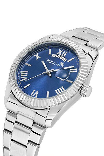 Polo Air Moon Day Display Calendar Men's Wristwatch Silver Navy Blue Color Pl...