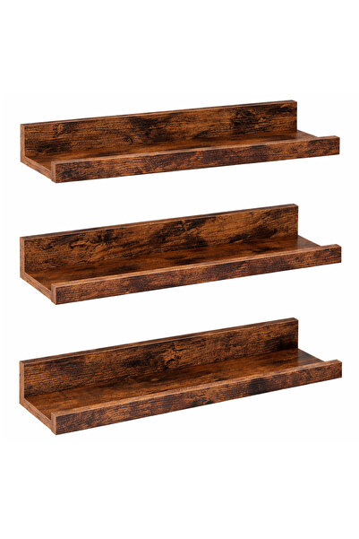 VASAGLE Set of 3 Hanging Shelves 38 cm, with Raised Front Edge, Vintage Brown