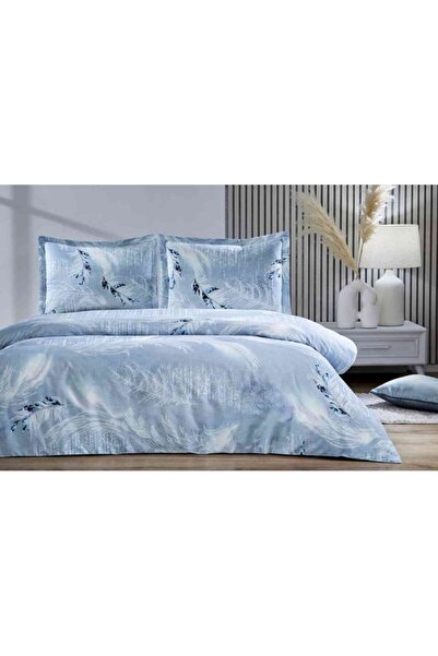 Özdilek Duvet Cover Set Fitted Bed Sheet Piece Ranforce Single Blue Silver Snow